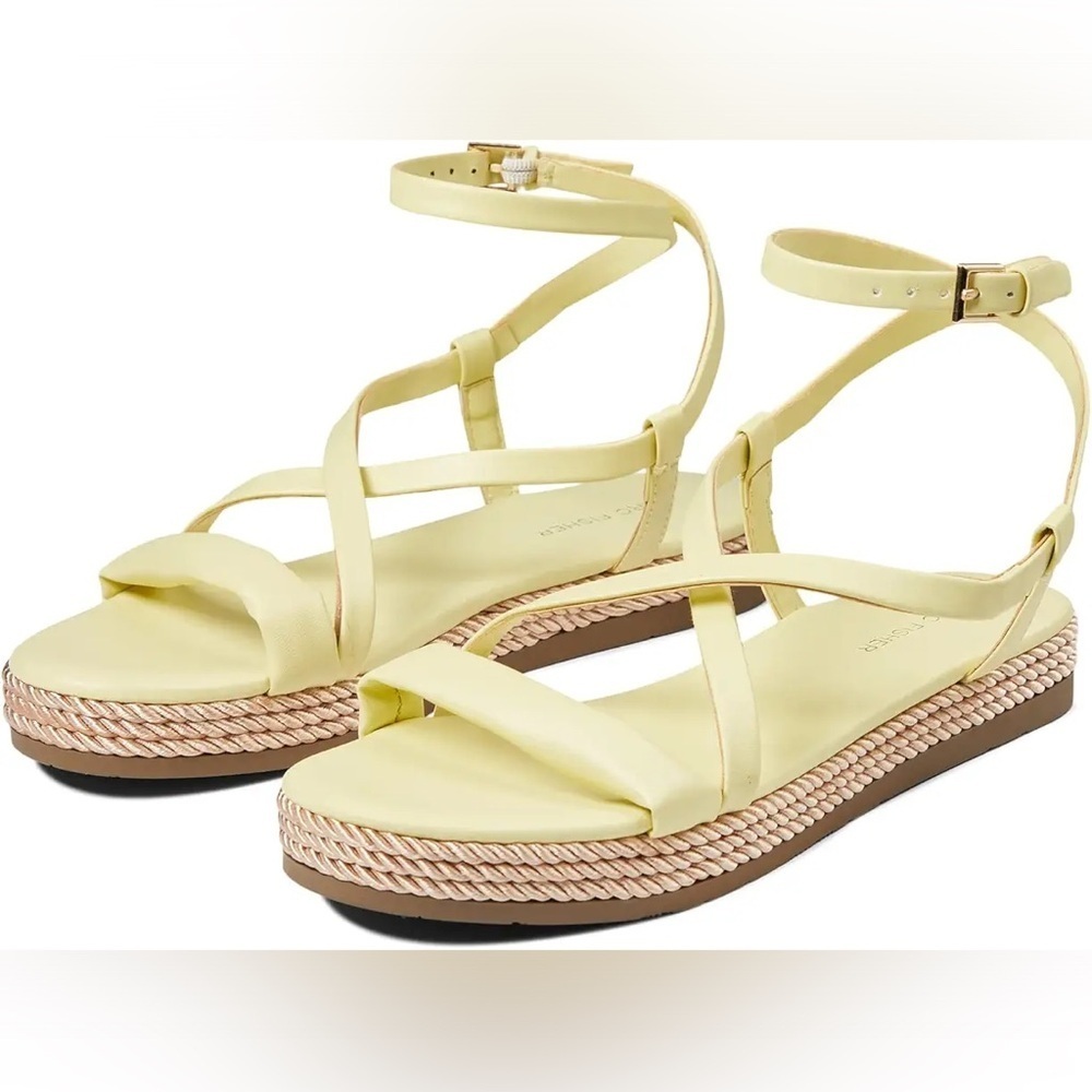 Marc Fisher Natelea Yellow Strappy Sandals Woven Sole Women’s Size 6 M Summer